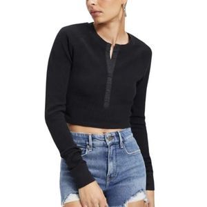 Good American Thermal Stretch Cotton Henley - Size 6 (3XL) - Black